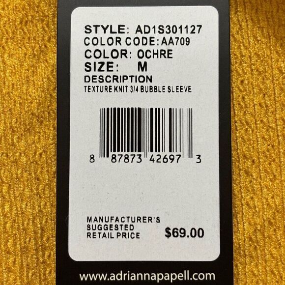 Adrianna Papell textured knit 3/4 bubble sleeves ochre medium new - Picture 11 of 11